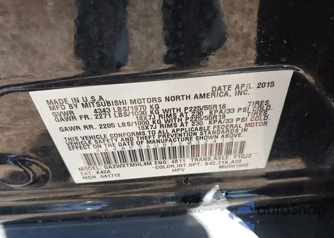 2015 Mitsubishi Outlander Sport Es z USA, uszkodzony, nr VIN 4A4AP3AU8FE032413